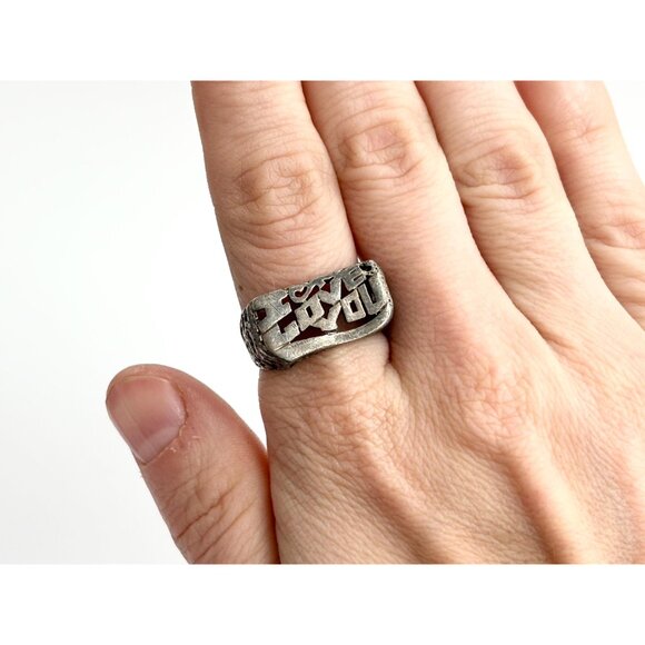 I Love You - Hand Carved Straight Shank 925 Sterling Silver Vintage Ring - sz 9 - Picture 12 of 12